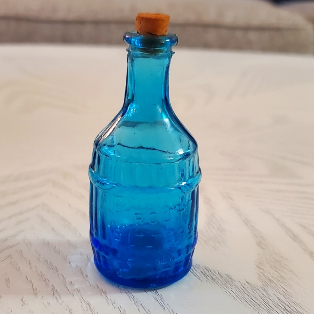 Vintage Blue Root Bitters Mini Barrel with Cork